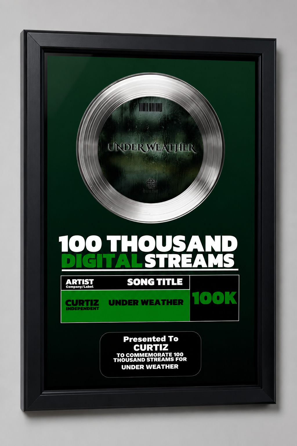 Custom Music Streaming Awards Plaque